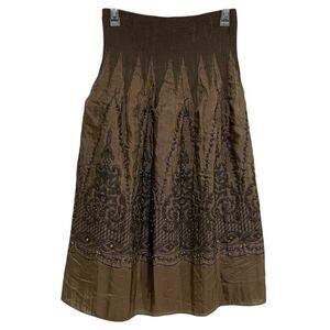 Boho Fairy Grunge Lapis Beaded Midi Skirt One Size Brown Sequin Hippie Festival